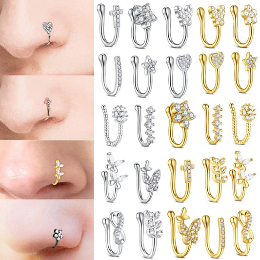 1Pcs Stainless Steel Nose Ring Hoop C Shape Septum Rings Non Piercing Ear Clip Earring Fake Nose RingsWomen Piercing Jewelry