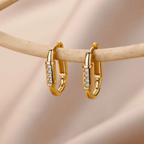 Aesthetic Circular Stainless Steel Hoop Earrings Jewelry Set For Women Gold Color Zircon Earring Luxury 2023 Pendientes Jewelry