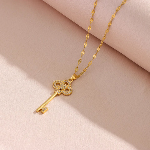 New Romantic Open Your Heart Key Pendant Necklaces For Women Female Daily Wear Stainless Steel Clavicle Chain Jewelry Wholesale