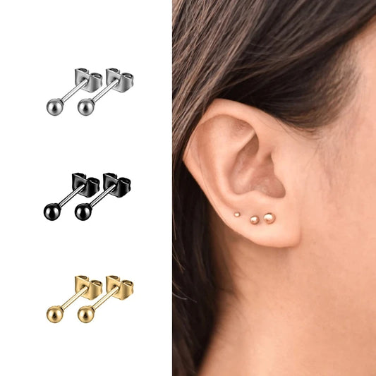 1 Pairs of Earrings Stainless Steel Multiple Black Simple Ear Studs for Men Women Punk Style CZ Round Earring Fashion Jewelry