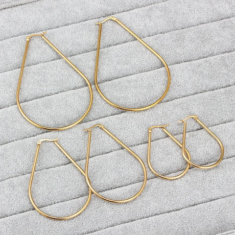 Big Stainless Steel Geometric Hoop Earrings For Women Gold Plated Trendy Female Jewelry Gift