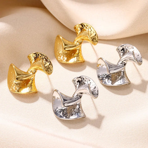 Irregular Distorted Skirt Stud Earrings For Women Gold Color Stainless Steel Earrings Geometric Jewelry Gifts Wholesale