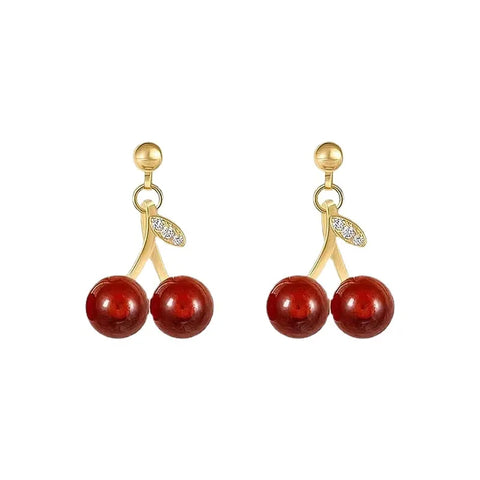 2023 New Temperament Women Red Cherry Earrings Suitable for Women Personality Stainless Steel Earrings Charm Jewelry Gifts