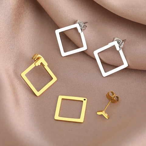 Stainless Steel Earrings Geometric Square Strap Style Layering Charms Korean Fashion Stud Earrings For Women Jewelry Party Gifts