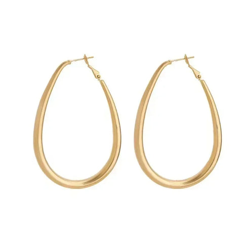 Fashion Geometric Round Big Stainless Steel Hoop Earrings for Women Jewelry Gift Exaggeration Oval Korean Earrings Accessories