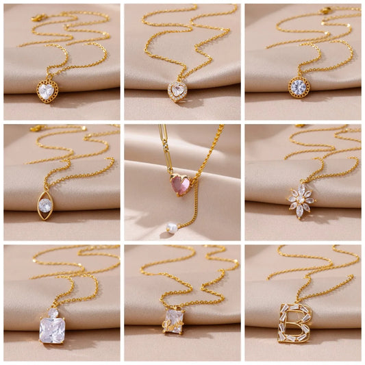 316L Stainless Steel Pink Heart Necklace For Women Rustproof Gold Color Girls Necklace Jewelry Party Wedding Gifts Dropshipping