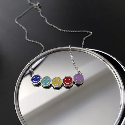 CARLIDANA Stainless Steel Colorful Smile Face Necklace for Women Fashion Smile Face Charm Necklace Choker Party Gift Jewelry