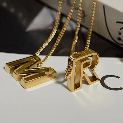 CARLIDANA High Quality Fashion Hollow Letter Pendant Necklace Stainless Steel Vacuum Plating Non Tarnish Waterproof Jewelry Gift