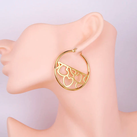 Hgflyxu Gold Color Plated Stainless Steel 304 Hoop Earrings for Women  Circle Ear Jewelry Trendy Accessories New