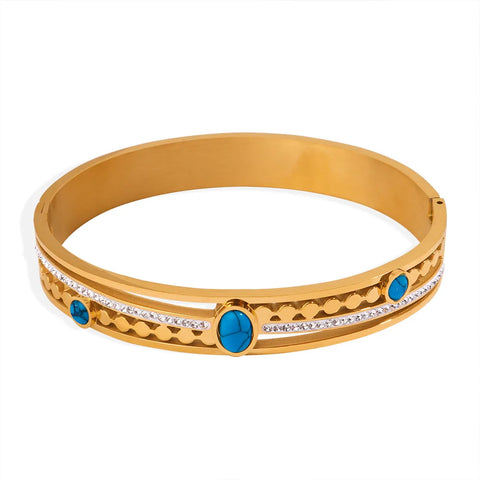 Inlaid Turquoise Stainless Steel Bracelet For Women Gold-Plated  Hollow Women's Hand Bracelets Simple Elegant Geometric Bangle