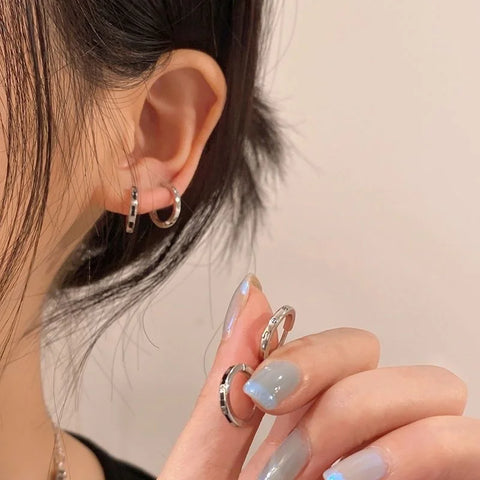 2023 set Stainless Steel Aesthetic Zircon Crystal Hoop Earrings for Women Egirl New Y2K Cool Daily Wear Jewelry Accessories