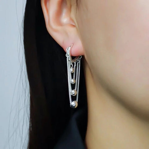 Korean Fashion Long Style Tassel Earrings 2023 New Jewelry Girl Hip Hop Stainless Steel Metal Ball Pendant Women's Accessories