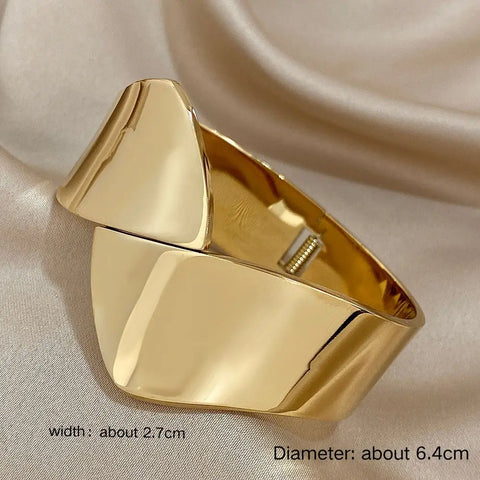 Chunky Wide Embrace Bracelet Bangle Stainless Steel Opening Gold Color Braceletsfor Women Waterproo Cuff Wristband Jewelry Gifts