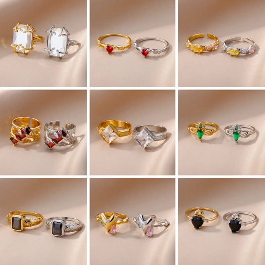 Stainless Steel Women's Ring Luxury Jewelry Fashion Accessories for Women Couple Wedding Engagement Ring Artificial Gemstone