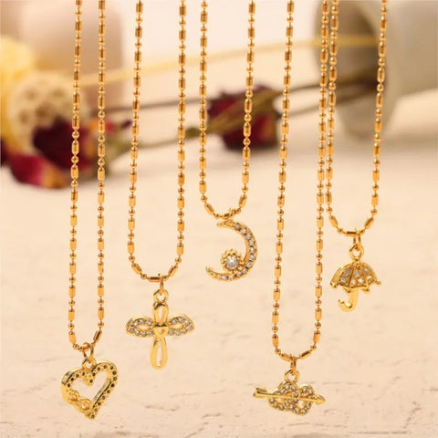 Vintage Women's Stainless Steel Necklace With Pendant Gold Plated Waterproof Necklaces For Women Elegant Woman Choker Neck Chain