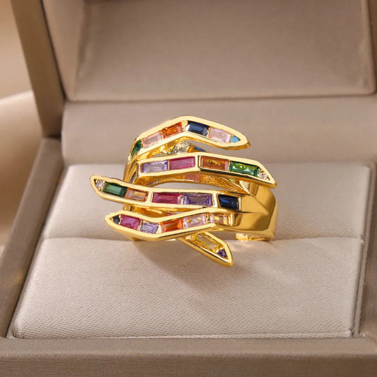 Coloful Rectangular Zircon Prayer Hand Rings For Women Men Gold Color Stainless Steel Ring Luxury Designer Jewelry Gift Bague