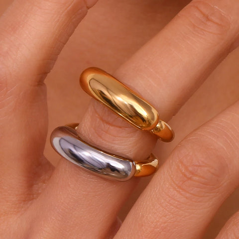 Minimalistic Gold Two-Tone Line Smile Tarnish Free Waterproof Rings Trendy Woman Jewelry 2023 18K Gold Plated New In Rings