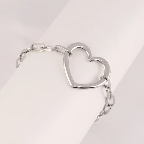 Trendy Stainless Steel Hollow Heart Pendant Bracelets Classic Chain Bracelet For Women Jewelry Accessories