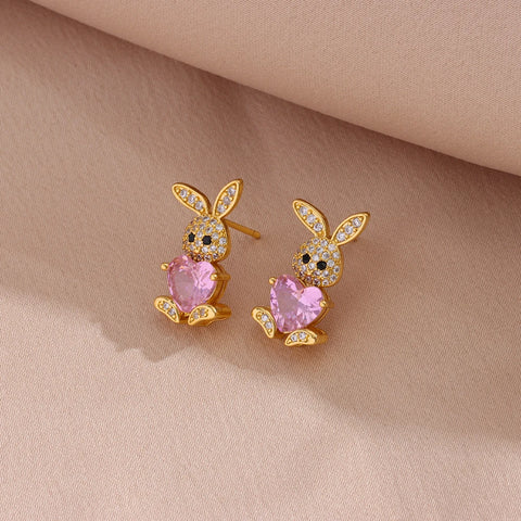 New 316L Stainless Steel Cute Zircon Rabbit Necklaces Earrings For Women Trendy Female Jewelry Set Girls Fashion Clavicle Chain