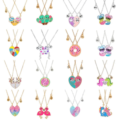 2Pcs/set Heart Shaped Cute Cat Unicorn Koala Bear Pendant Girl BFF Necklace for Kids Best Friend Sister Friendship Jewelry Gifts