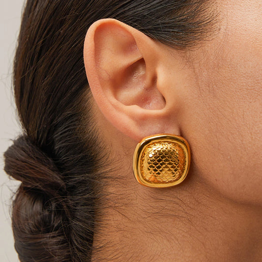 Uworld Stainless Steel Square Fish Scales Earrings Charm Gold Color Trendy Fashion Elegant Jewelry for Women Valentines Gift