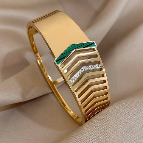 Trendy Arrow Patchwork Stainless Steel Chunky Bracelet Exaggerated Geometric Gold Silver Color Cuff Bangles Waterproof Jewelry