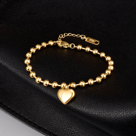 Fashion Stainless Steel Heart Pendant Bracelet Charming Beads Chain with Heart Pendant Bracelets for Women Jewelry