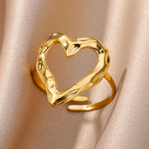 Stainless Steel Rings for Women 18K Gold Plated Love Heart Wedding Adjustable Rings Jewelry Accessories Wholesale Dropshipping