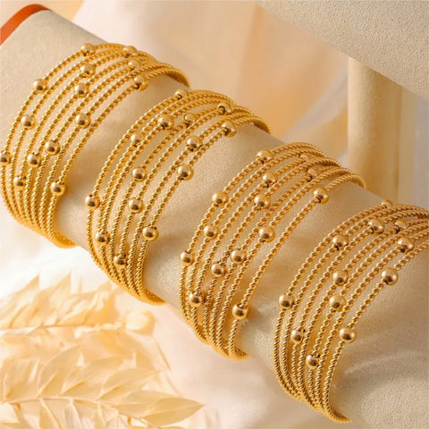 Fashion Multi Layer Twisted Circle Combination Bead Bracelet For Women Stainless Steel 18K Gold Plated Women's Bracelets On Hand