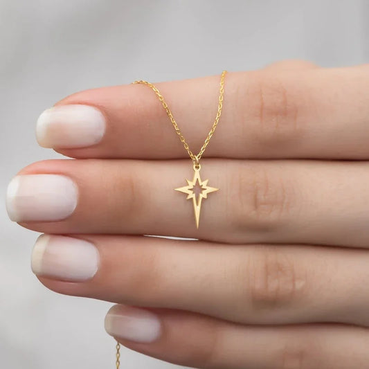 Stainless Steel Jewelry Geometric Minimalist Star Pendant Choker Necklaces North Star Necklace For Women Collares Para Mujer