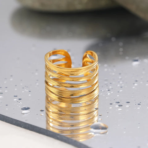 Stainless Steel Rings Minimalist Geometric Multilayer Hollow Line Korean Fashion Adjustable open Ring for women Jewelry Gifts