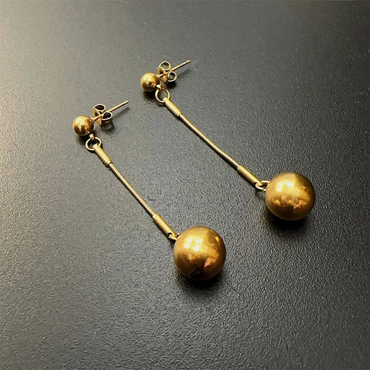 316L Stainless Steel Ball Beads Long Pendant Earrings For Women Girl Fashion Gold Color Ear Drop Waterproof Jewelry Gift