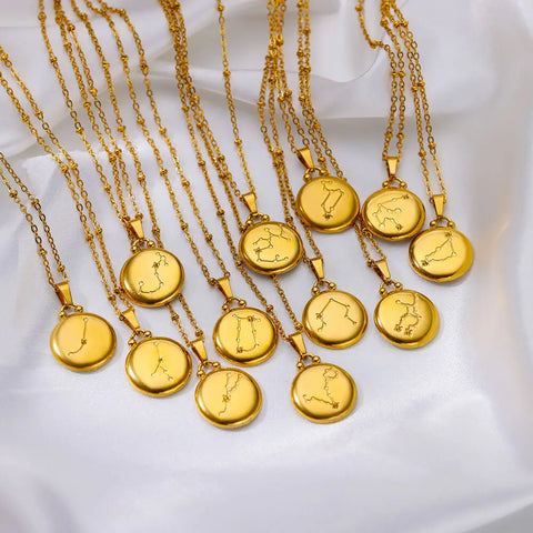 12 Zodiac Sign Necklaces for Women Aries Libra Gemini Pendant Necklace Gold Color Constellations Stainless Steel Jewelry collar