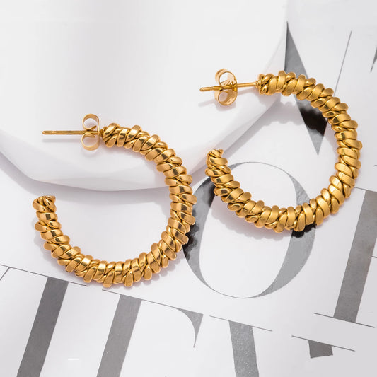 Unique 18K Gold Plated Stainless Steel Hoops Earrings for Women C Shape Circles Spiral Earrings Waterproof Jewelry Gifts