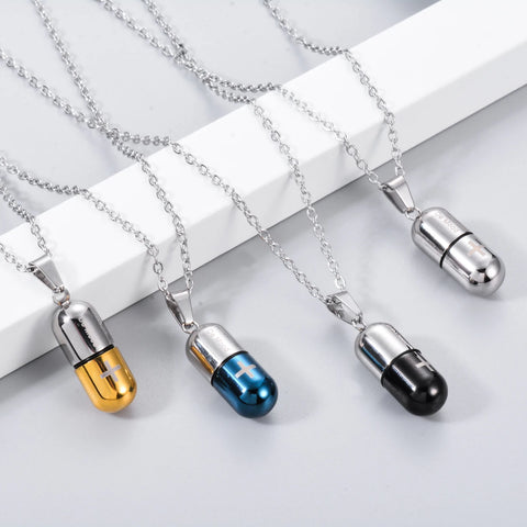 Stainless Steel Pills Capsule Necklace Pendant Drug Medication Openable Ash Cremation Jewelry 4 Colors