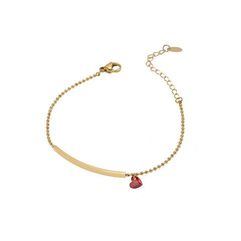 316L Stainless steel New fashion fine jewelry Simple red heart zircon charm beaded chain bracelet for women