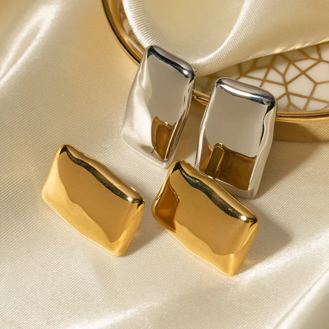 Tarnish Free Stainless Steel Chunky Geometric Unusual Rectangle Earrings Geometric Frosted 18k PVD Gold Plated Jewelry For Women