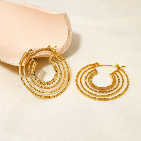 WILD & FREE 18K Gold Plated Stainless Steel Hoop Earrings for Women Vintage Trendy Chic Aesthetic Jewelry Waterproof