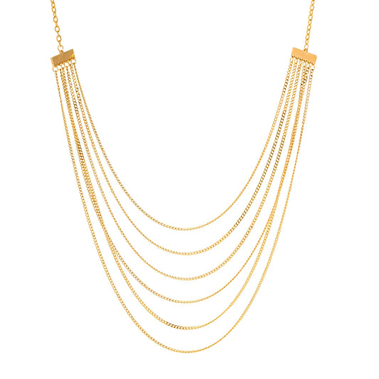 Youthway 2023 Waterproof Stainless Steel Six Layer Tassel Necklace for Women Exquisite Trend Jewelry Party Gift
