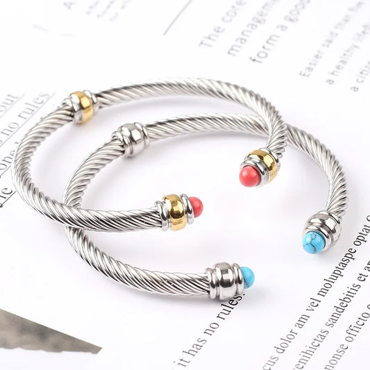 Latest Fashion Stainless Steel Bangles for Women - Twisted Cable Open Cuff Adjustable Titanium Steel Bracelet