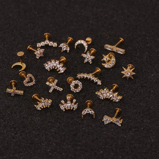 1PC 16G New Cross Heart Flower Crown Tragus Helix Stainless Steel Labret Lip Bar Rings Stud Cartilage Ear Piercing Body Jewelry