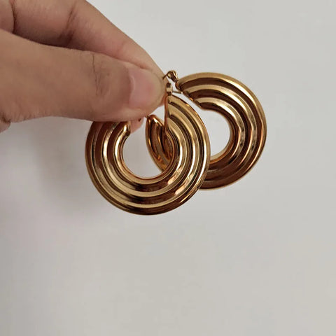 Wide statement hoop earrings stainless steel earrings for women large minimalist jewelry waterproof handmade cool jewelry