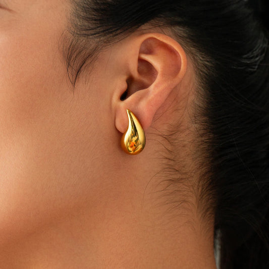 Waterproof Smooth Stainless Steel Water Drop Shaped Stud Earrings Statement Metal Texture Popular Metal 18K Gold Plated Jewelry