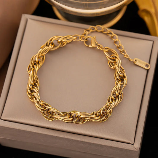 OIMG 316L Stainless Steel Gold Color Fashion Coarse Chain Bangle Bracelet For Women Exquisite Wrist Jewelry Gift Dropshipping