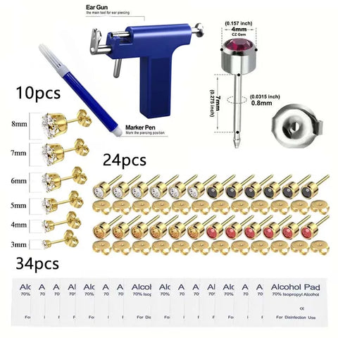 1Set Stainless Steel Ear Piercing Gun-with 12 Pairs Ear Studs & 5 Pairs Crown Earrings-Safety Professional Earings Piercing