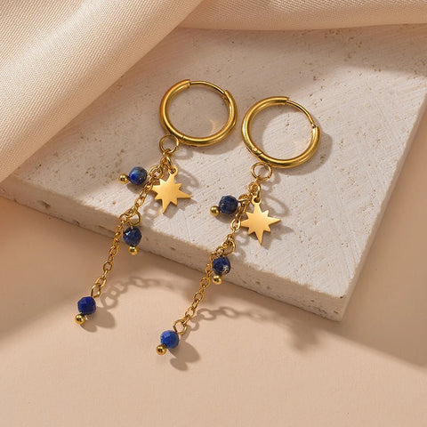 Bohemia 4 Colors Tassel Beads Earrings Vintage Stainless Steel Stars Women Drop Earrings Jewelry