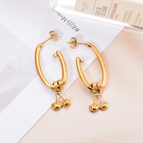 Love Heart Cherry Dangle Earrings for Women Girls Stainless Steel Waterproof Gold Color Elegant Trendy jewelry Gifts