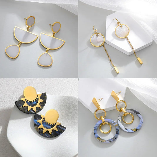 Vintage Fashion Irregular Stainless Steel Geometry Big Dropping Earrings for Women Personality Elegant Jewelry Party Gifts 2024