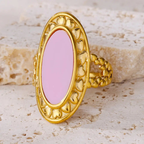 Luxury Pink Stainless Steel Ring for Women Open Wide Finger Ring New Trendy Party Waterproof Jewelry Wedding Accessories Gifts