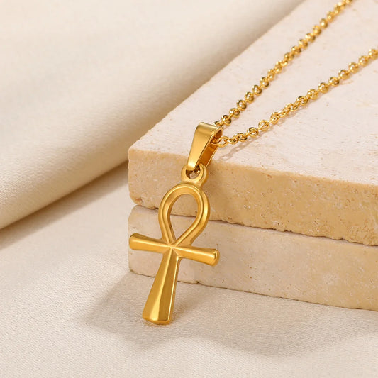 Cross Necklace For Women Classic Cross Collar Gold Color Egyptian Nile Ankh Choker Stainless Steel Chain Aesthetic Jewelry Gift